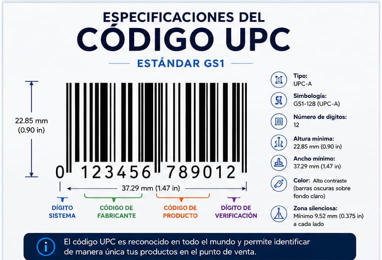 Barra de código UPC GS1 y sus especificaciones
